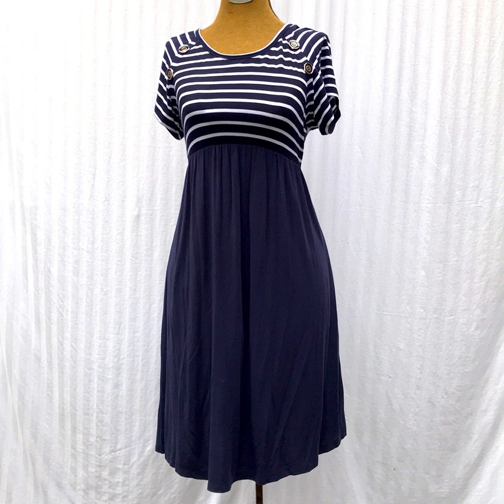 Maternity nautical navy blue striped dress